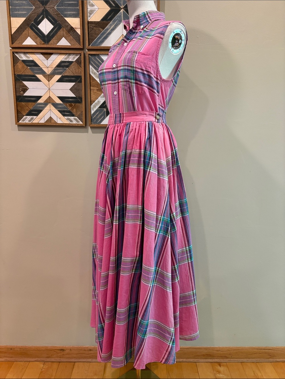 Vintage Ralph Lauren Blue Label 80s Pink Plaid Sleeveless Top + Maxi Skirt Set - Picture 4 of 16